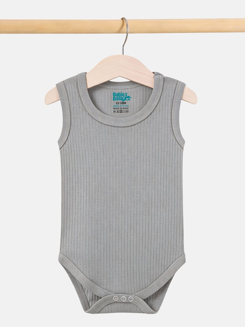 Babies Basic Ribbed Cotton Short Sleeves Romper/ Bodysuit, Green, Blue, Gray - Image 5